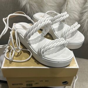 Michael Kors White Platform Sandals with Braided Straps